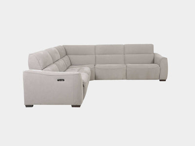Bordeaux 6 Seater Corner Sofa with Recliner in grey fabric.