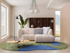 Bric 3 Seater Sofa with Chaise in a modern living room setting, featuring plush fabric upholstery and elegant design.