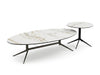 Brontë Ceramic Coffee Table and Side Table with tan marble and grey cement ceramic tops