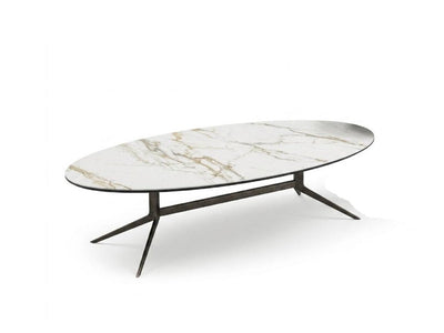 Brontë Ceramic Coffee Table and Side Table with tan marble and grey cement tops