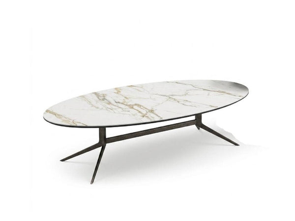 Brontë Ceramic Coffee Table and Side Table with tan marble and grey cement tops