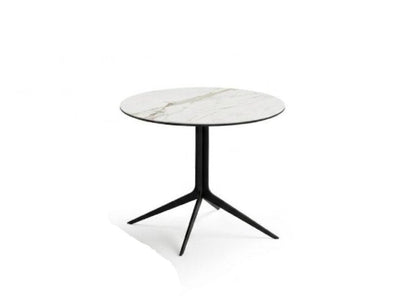 Brontë Ceramic Coffee Table and Side Table with tan marble and grey cement tops