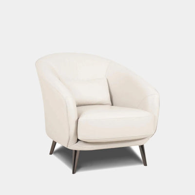 Bubble Leather Armchair with curved design and comfortable cushioning, 83 cm wide, 93 cm deep, white color.