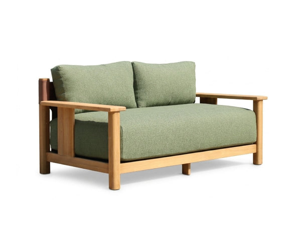 Burnside 2 seater outdoor sofa with A-Grade teak frame and green cushions