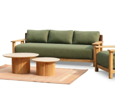 Burnside 3 seater outdoor sofa with A-Grade teak frame and green cushions