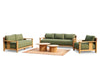 Burnside 6 seater outdoor lounge set with teak frames, green cushions and matching coffee tables