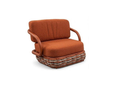 Canasta 1 seater outdoor sofa in rust with matching cushions and woven base