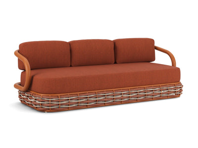 Canasta 3 seater outdoor sofa in rust with matching cushions and woven base
