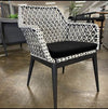 Capri Outdoor Dining Chair with black and white German Rehau weaving and sturdy aluminum frame.
