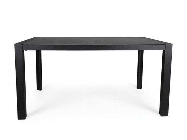 Cebu Outdoor Ceramic Dining Table with a charcoal aluminium frame and smooth rectangular ceramic tabletop, seating six comfortably