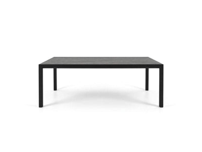 Cebu Outdoor Ceramic Extendable Dining Table - Large with a black aluminium frame and dark ceramic top, sleek modern design.