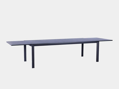 Cebu Outdoor Ceramic Extendable Dining Table with Charcoal Frame, sleek design, durable aluminum base.