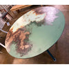 Italian Lava Stone Round Dining Table with hand-painted basalt tabletop and stainless steel frame