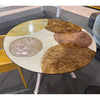 Italian Lava Stone Round Dining Table with multicolored basalt top and white metal legs