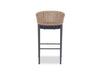 Como Outdoor Wicker Bar Chair with charcoal powder-coated aluminum frame and matte sooty fabric seat, front view.