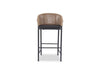Como Outdoor Wicker Bar Chair with charcoal aluminum frame and sooty fabric seat viewed from front