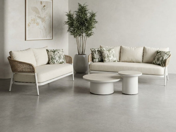 Como outdoor sofas with white frame