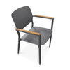 Cove Outdoor Dining Chair in charcoal grey with a heavy duty aluminium frame and solid teak armrest trims for outdoor use.