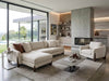 Crosby 2 Seater Sofa with left-hand chaise in Merino Cotton fabric and American Ash wood feet, featuring right-hand armrest and plush cushions.