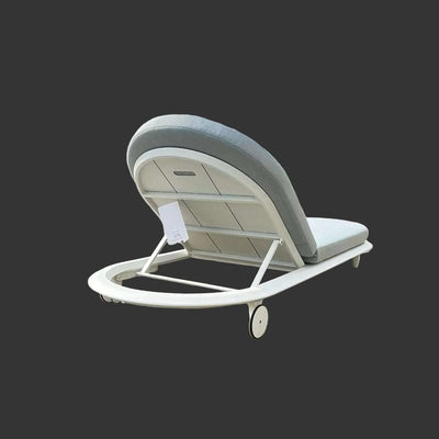 Curve Sun Lounger with adjustable backrest and gray cushion on white frame with wheels