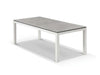 Dante Outdoor Ceramic Dining Table with heavy-duty aluminum frame and easy-to-clean ceramic top in elegant outdoor setting