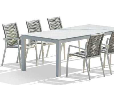 Dante Outdoor Ceramic Dining Table with aluminum frame and ceramic top in elegant finish for outdoor dining