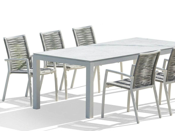 Dante Outdoor Ceramic Dining Table with aluminum frame and ceramic top in elegant finish for outdoor dining