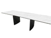 Denmark Extendable Ceramic Top Dining Table with white marble finish and powder-coated steel legs