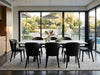 Denmark Extendable Ceramic Top Dining Table with white marble finish and powder-coated steel legs