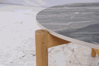 Padua Outdoor Coffee Table with Patagonia ceramic top and solid teak wood base.
