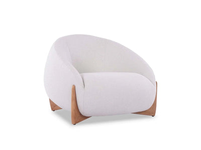Dune 1 Seater Outdoor Sofa with curved white upholstered design and solid teak base for durable outdoor comfort