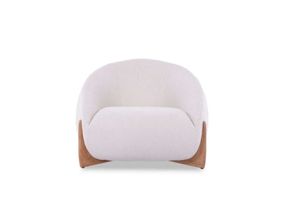 Dune 1 Seater Outdoor Sofa with curved white cushions and solid teak base for modern outdoor comfort