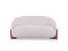 Dune 2 Seater Outdoor Sofa with curved design, teak base, and white Sunbrella fabric cushions for durable outdoor comfort