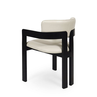 Enzo Dining Chair with black-stained oak frame and frost leather upholstery featuring integrated armrests