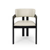 Enzo Dining Chair with integrated armrests, frost leather upholstery, and black-stained oak frame