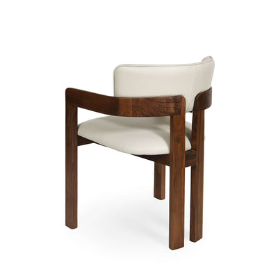Enzo Dining Chair with black-stained oak frame, frost leather upholstery, and integrated armrests showcasing modern comfort and style