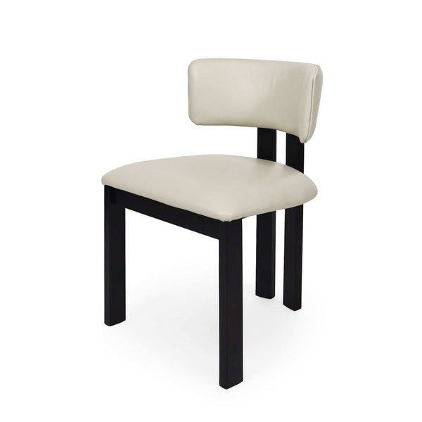 Enzo Dining Chair with black-stained oak frame and frost-coloured leather upholstery