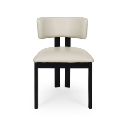 Enzo Dining Chair with black-stained oak frame and frost-colored leather upholstery, modern and elegant design