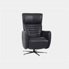 Evan Leather Armchair with adjustable recline and swivel base, black leather upholstery.