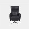 Evan Leather Armchair with high backrest and swivel base in black leather upholstery.