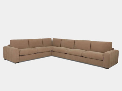 Everett 6.5 Seater Corner Sofa, 399 x 308 cm in beige.