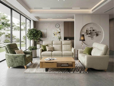 Geneva 3 Seater Recliner Sofa in fabric with two recliners and plush cushions