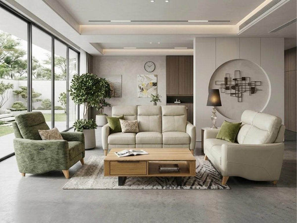 Geneva 3 Seater Recliner Sofa in fabric with two recliners and plush cushions