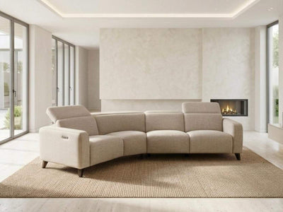 Gerry 3.75 Seater 45° Curved Recliner Sofa with reclined seats and curved design