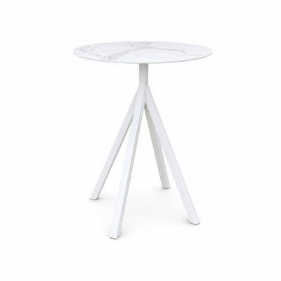 Granada Bistro outdoor ceramic side table with powder-coated aluminium frame and slate-coloured ceramic top, 60cm diameter, 74cm height