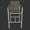 Granada Outdoor Bar Chair with white frame and brown fabric seat and wooden armrests
