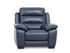 Grange 1 Seater Leather Recliner Sofa in dark blue leather, with plush padded cushions, wide arms and reclining footrest.