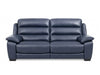 Leather recliner sofa in dark blue with smooth upholstery, two padded seats, segmented backs and broad cushioned arms; Grange 1 Seater Leather Recliner Sofa