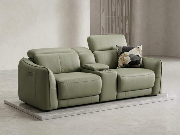 Grayson 2.5 seater sofa with console in customizable leather and fabric options