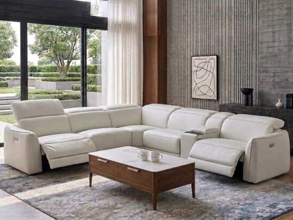 Grayson 6 seater corner recliner sofa in grey with console and plush cushioning